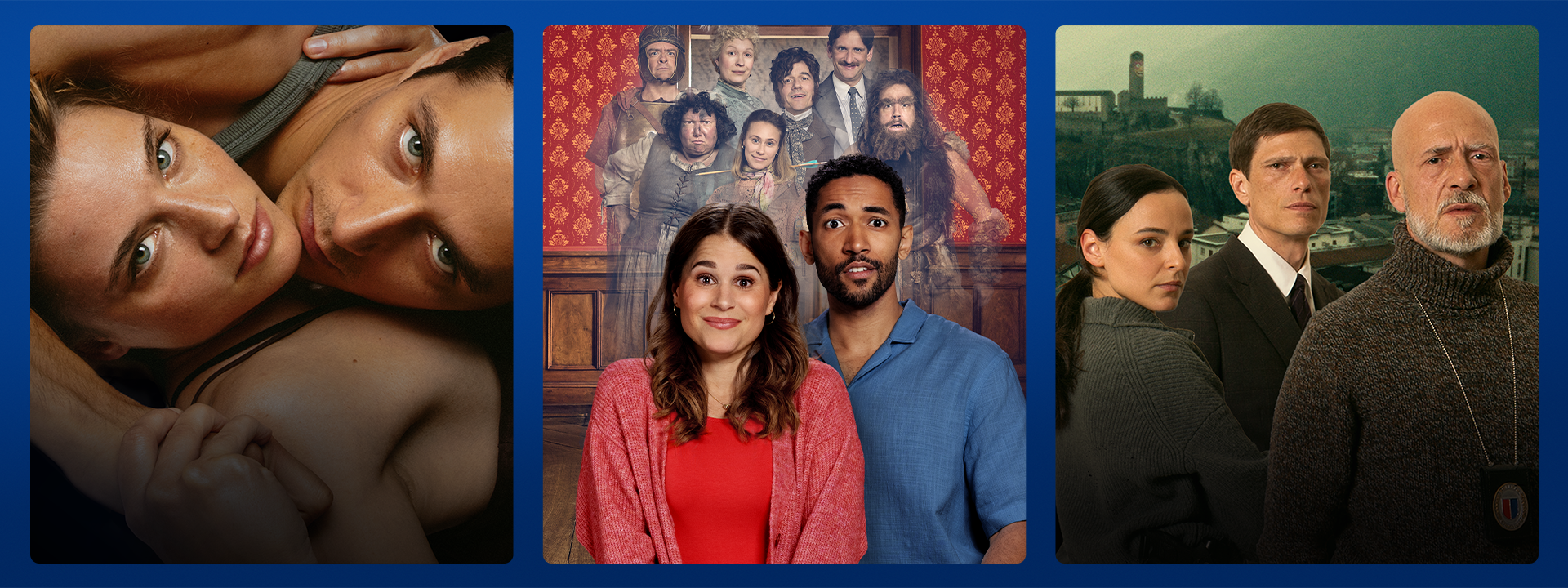 Three covers from the series “Ghosts,” “Alter Ego,” and “naked” arranged side by side. The artwork depicts two or more people in different environments and poses.